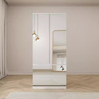 Armoire blanche Famapy avec tringle à vêtements et portes miroir