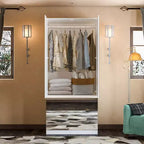 Armoire blanche Famapy avec tringle à vêtements et portes miroir