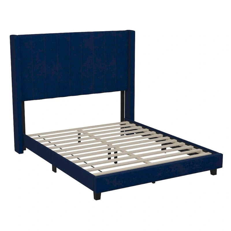 Lit plateforme rembourré avec tête de lit capitonnée à oreilles