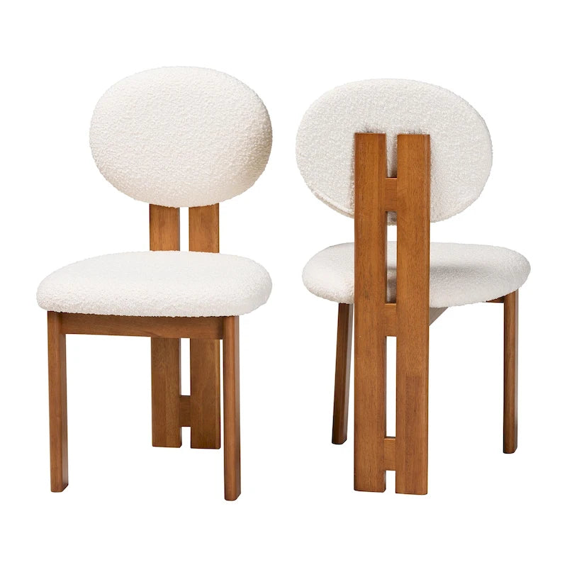 Lot de 2 chaises de salle à manger modernes en tissu bouclé et bois