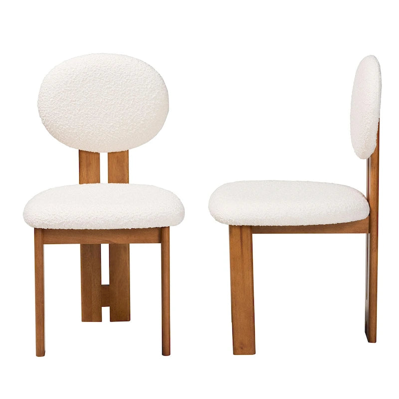 Lot de 2 chaises de salle à manger modernes en tissu bouclé et bois