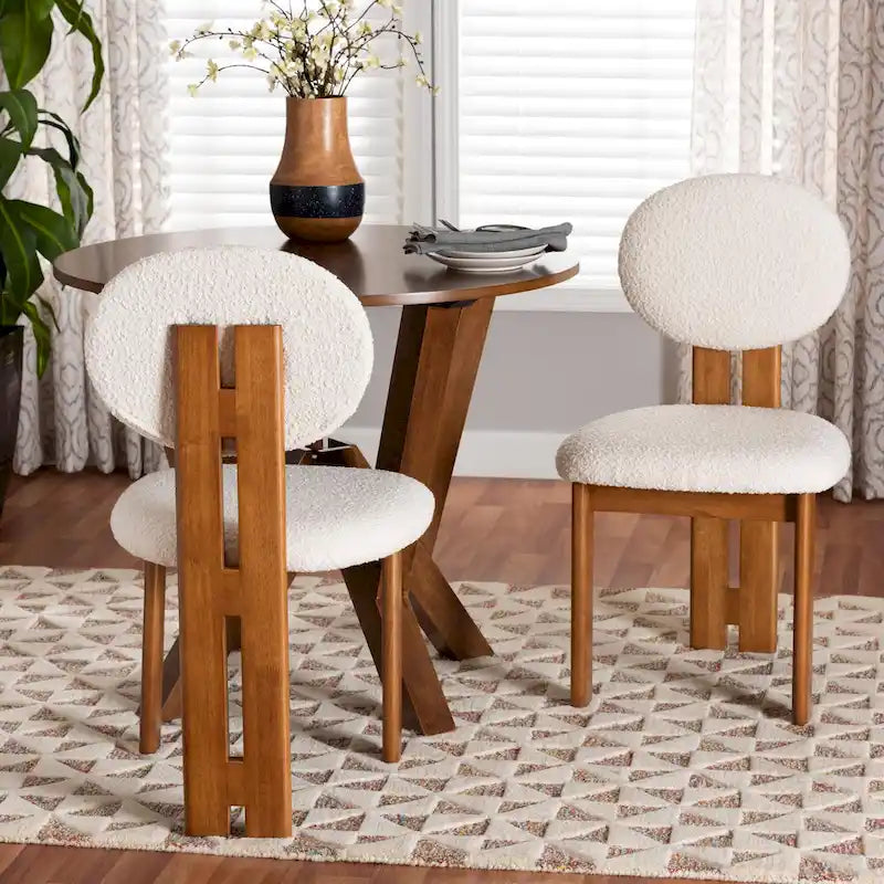 Lot de 2 chaises de salle à manger modernes en tissu bouclé et bois