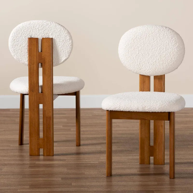 Lot de 2 chaises de salle à manger modernes en tissu bouclé et bois