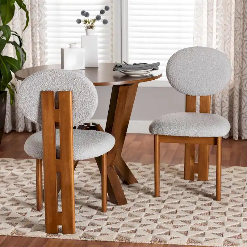 Lot de 2 chaises de salle à manger modernes en tissu bouclé et bois