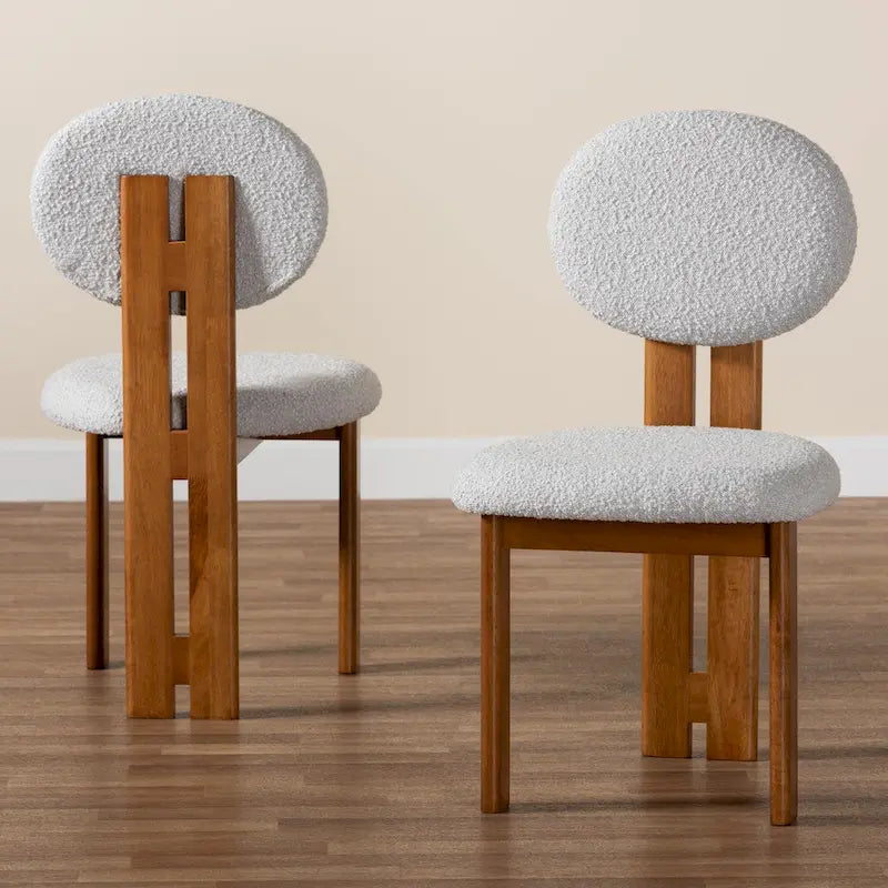 Lot de 2 chaises de salle à manger modernes en tissu bouclé et bois