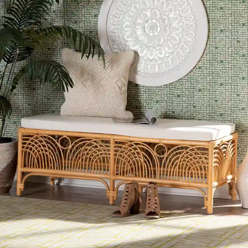 Banc en rotin marron naturel bohème moderne