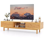 Costway 63 Bamboo TV Stand with 3 Storage Cubes Sliding Doors Mid Century Storage Cabinet