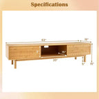 Meuble TV Costway 63 en bambou avec 3 compartiments de rangement, portes coulissantes et armoire de rangement de style milieu du siècle