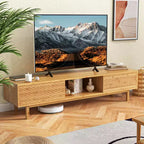Meuble TV Costway 63 en bambou avec 3 compartiments de rangement, portes coulissantes et armoire de rangement de style milieu du siècle