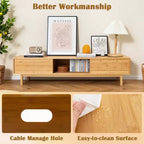 Meuble TV Costway 63 en bambou avec 3 compartiments de rangement, portes coulissantes et armoire de rangement de style milieu du siècle