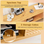 Meuble TV Costway 63 en bambou avec 3 compartiments de rangement, portes coulissantes et armoire de rangement de style milieu du siècle