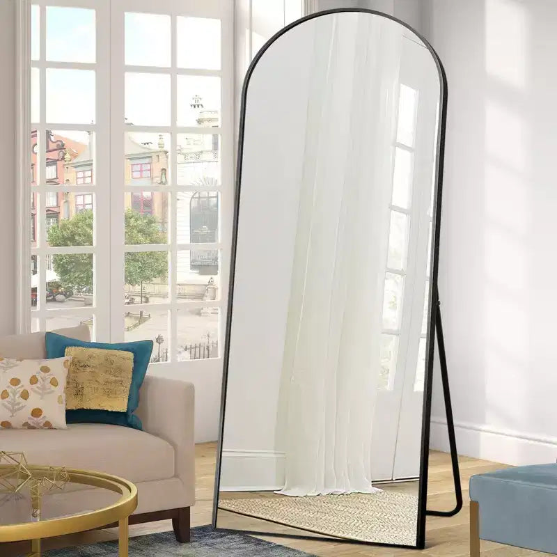 PexFix 64x21 Miroir arqué moderne avec cadre métallique noir