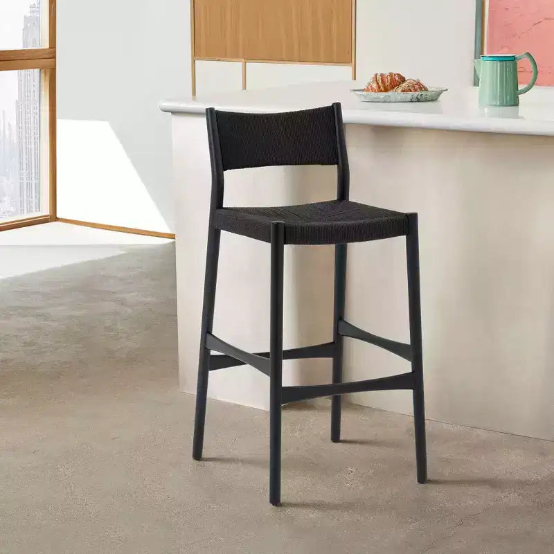 Tabouret de bar à hauteur de comptoir Armen Living Erie en corde de papier tressée et bois