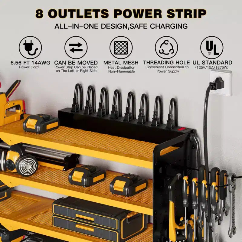 Étagères de rangement mural utilitaires Hausource à 4 niveaux pour outils électriques, support à 8 perceuses, rouge/noir/jaune