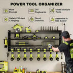 Étagères de rangement mural utilitaires Hausource à 4 niveaux pour outils électriques, support à 8 perceuses, rouge/noir/jaune