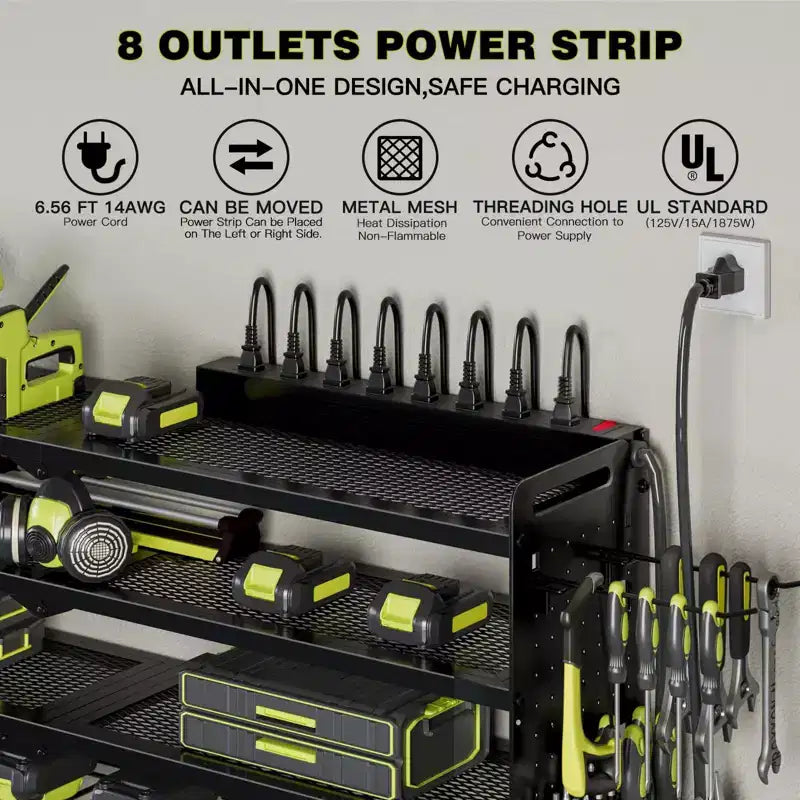 Étagères de rangement mural utilitaires Hausource à 4 niveaux pour outils électriques, support à 8 perceuses, rouge/noir/jaune