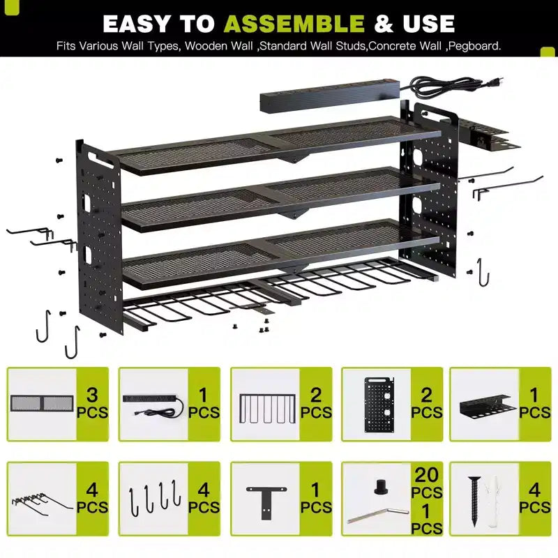Étagères de rangement mural utilitaires Hausource à 4 niveaux pour outils électriques, support à 8 perceuses, rouge/noir/jaune