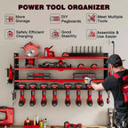 Étagères de rangement mural utilitaires Hausource à 4 niveaux pour outils électriques, support à 8 perceuses, rouge/noir/jaune
