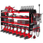 Étagères de rangement mural utilitaires Hausource à 4 niveaux pour outils électriques, support à 8 perceuses, rouge/noir/jaune
