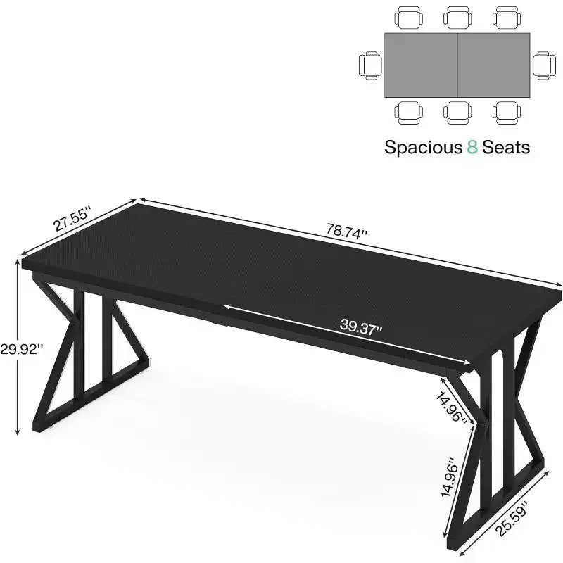 Bureau de direction Lantine de 199,9 cm, bureau d'ordinateur pour bureau à domicile, noir