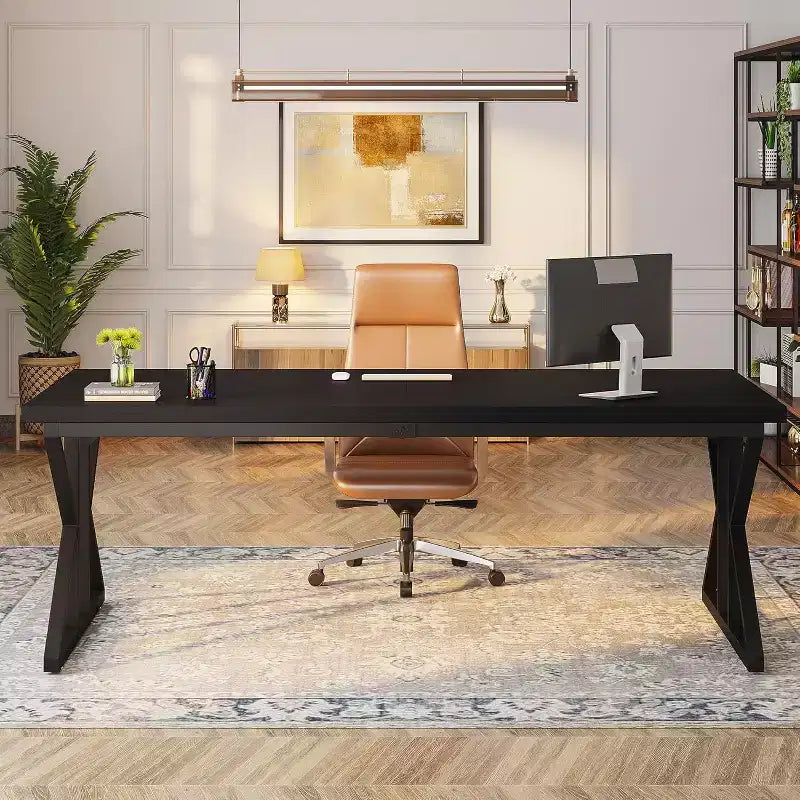 Bureau de direction Lantine de 199,9 cm, bureau d'ordinateur pour bureau à domicile, noir