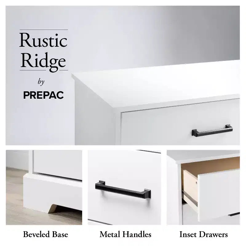 Table de chevet rustique Prepac Rustic Ridge avec 2 tiroirs et une étagère ouverte