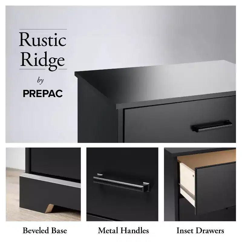 Table de chevet rustique Prepac Rustic Ridge avec 2 tiroirs et une étagère ouverte