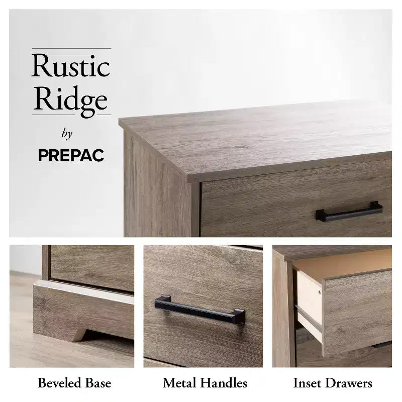 Table de chevet rustique de ferme Prepac Rustic Ridge à 3 tiroirs