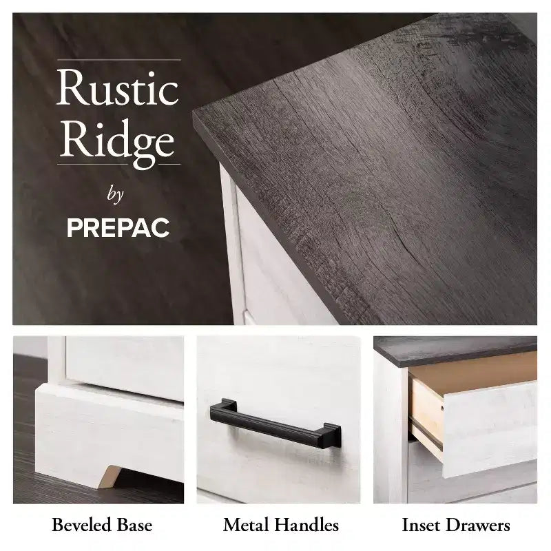 Table de chevet rustique de ferme Prepac Rustic Ridge à 3 tiroirs