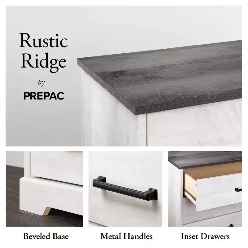 Table de chevet rustique de ferme Prepac Rustic Ridge à 3 tiroirs