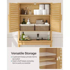 Meuble de Rangement au-Dessus des Toilettes SONGMICS, Armoire avec Étagère Intérieure Réglable et Barre Stabilisatrice Inférieure, Étagère WC, Beige Naturel