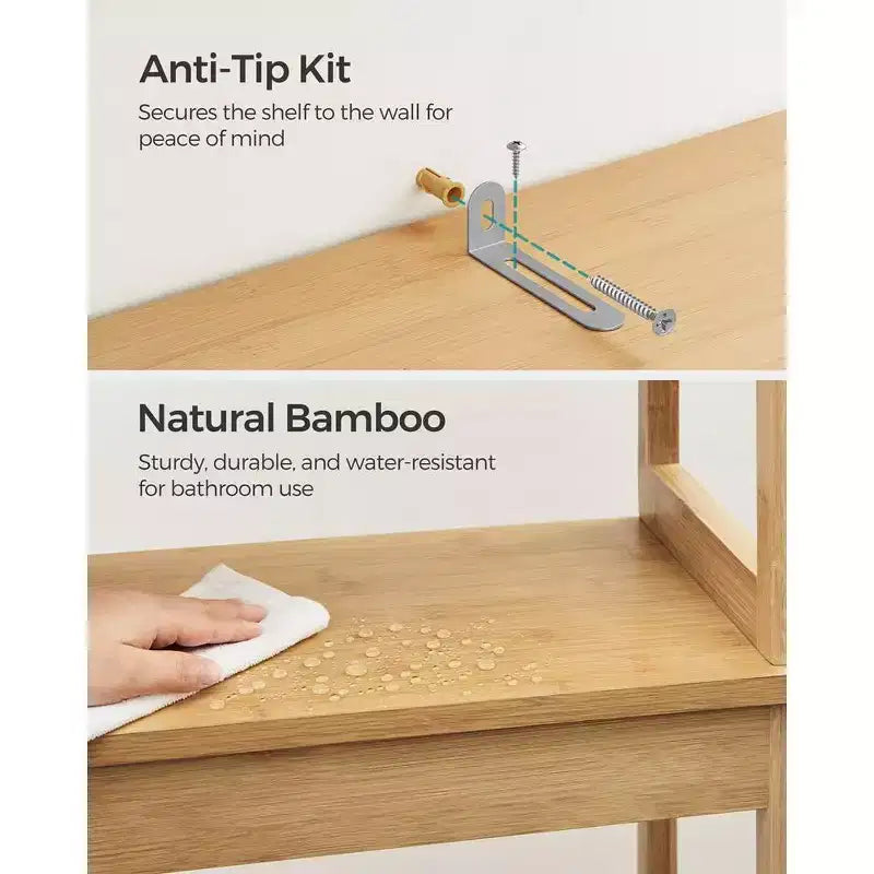 Meuble de Rangement au-Dessus des Toilettes SONGMICS, Armoire avec Étagère Intérieure Réglable et Barre Stabilisatrice Inférieure, Étagère WC, Beige Naturel