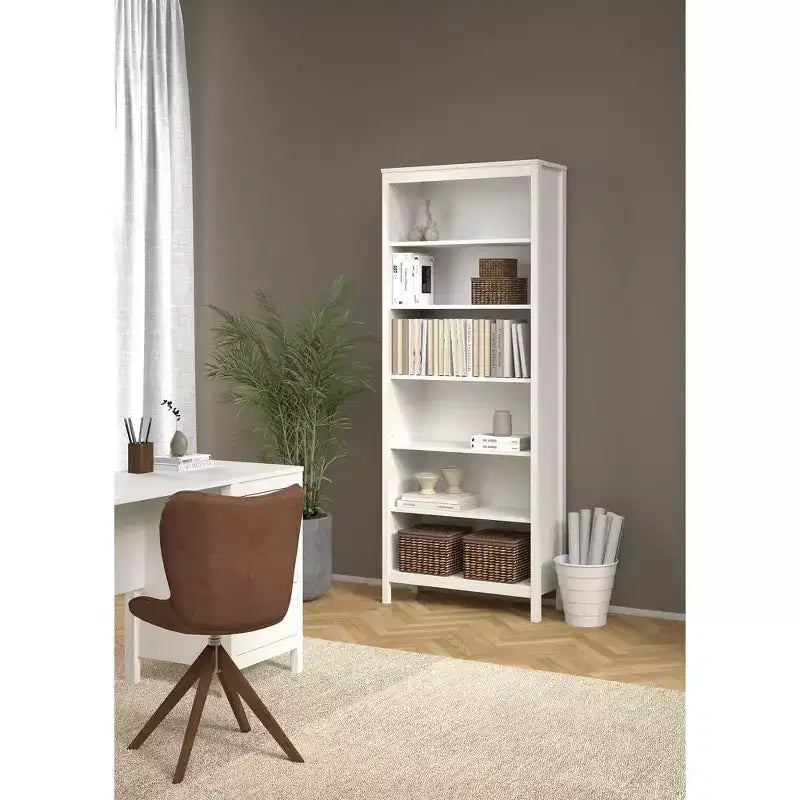 Tvilum, Bibliothèque réglable à 6 étagères Madrid, Étagère de rangement ouverte pour bureau à domicile, Blanc