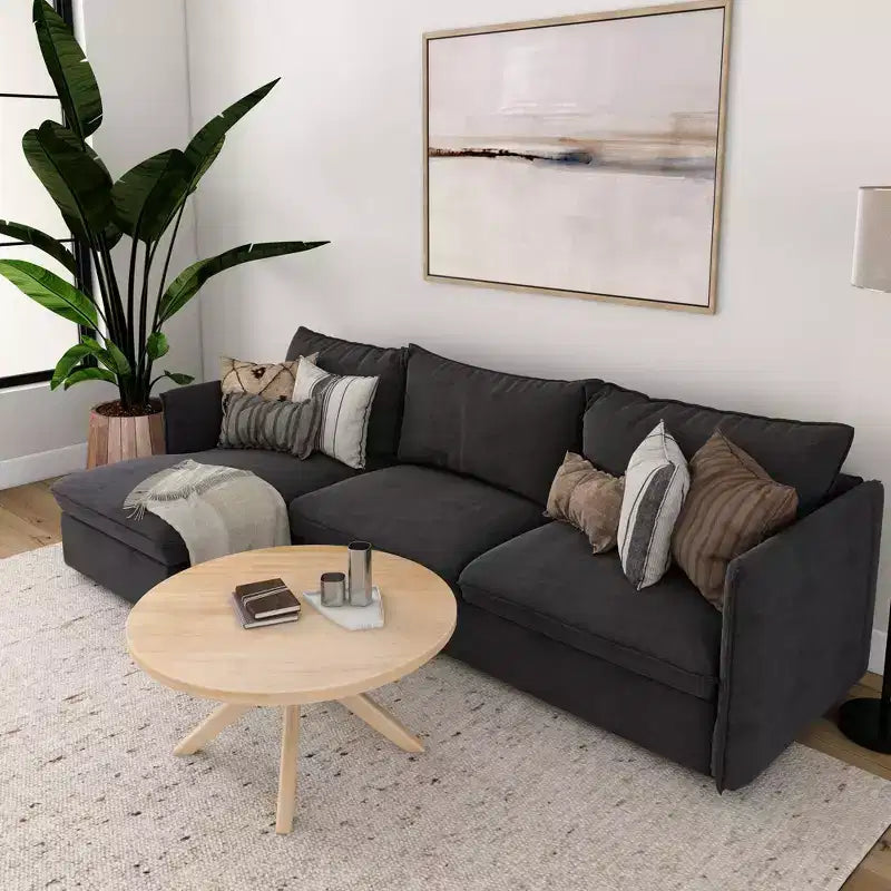 Table basse ronde à tréteaux en bois massif Plank+Beam, 36 po, pour salon