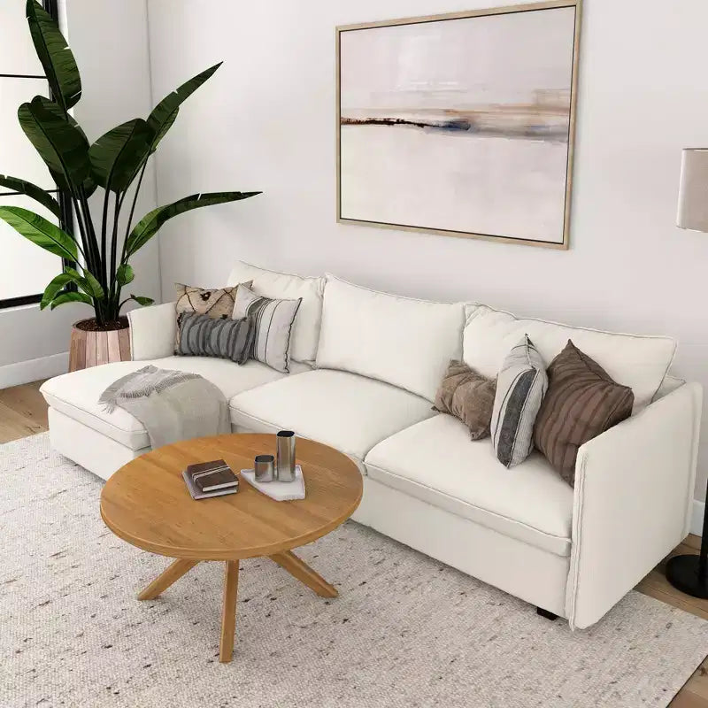 Table basse ronde à tréteaux en bois massif Plank+Beam, 36 po, pour salon