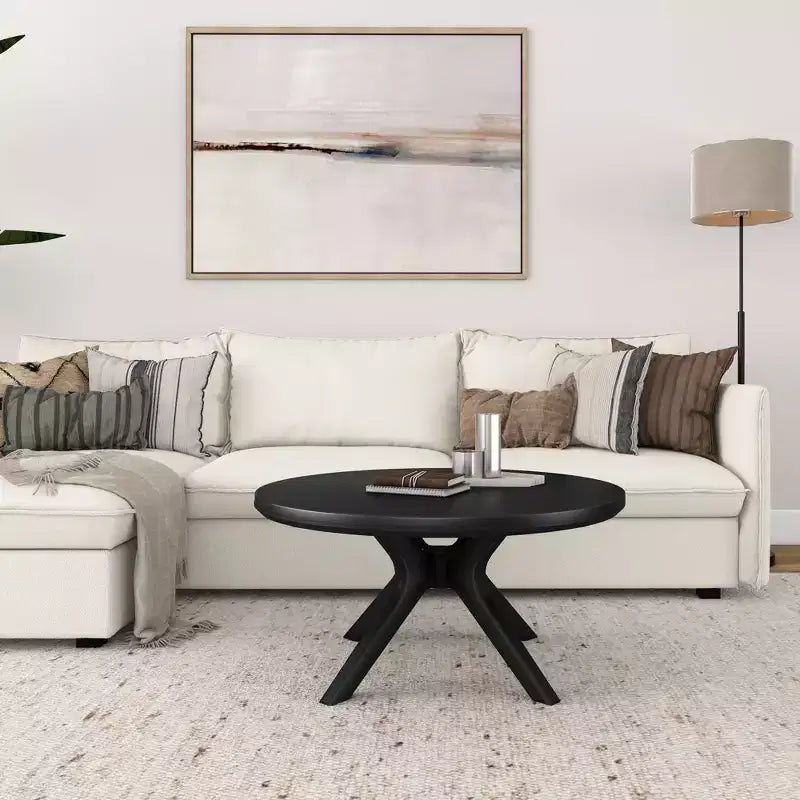 Table basse ronde à tréteaux en bois massif Plank+Beam, 36 po, pour salon