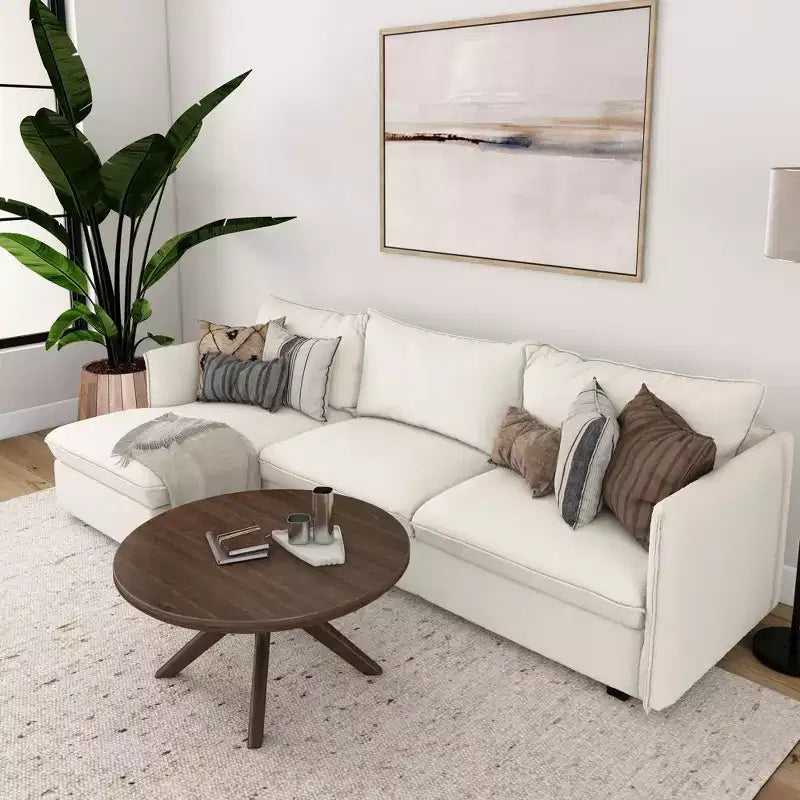 Table basse ronde à tréteaux en bois massif Plank+Beam, 36 po, pour salon