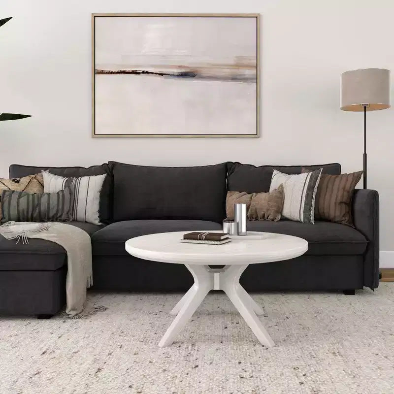 Table basse ronde à tréteaux en bois massif Plank+Beam, 36 po, pour salon