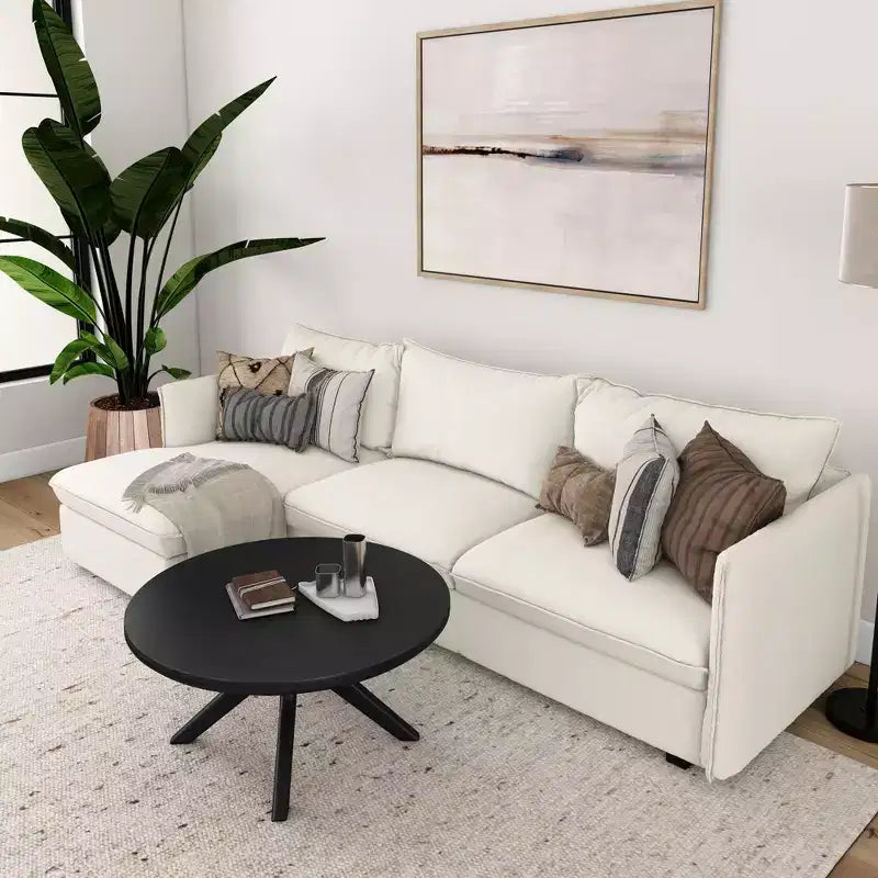 Table basse ronde à tréteaux en bois massif Plank+Beam, 36 po, pour salon