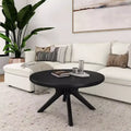 Table basse ronde à tréteaux en bois massif Plank+Beam, 36 po, pour salon