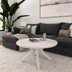 Table basse ronde à tréteaux en bois massif Plank+Beam, 36 po, pour salon