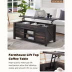 Table basse relevable SinCiDo 48 avec porte coulissante de grange et étagère réglable