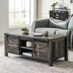 Table basse relevable SinCiDo 48 avec porte coulissante de grange et étagère réglable