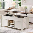 Table basse relevable SinCiDo 48 avec porte coulissante de grange et étagère réglable
