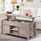 Table basse relevable SinCiDo 48 avec porte coulissante de grange et étagère réglable