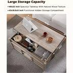 Table basse relevable SinCiDo 48 avec porte coulissante de grange et étagère réglable