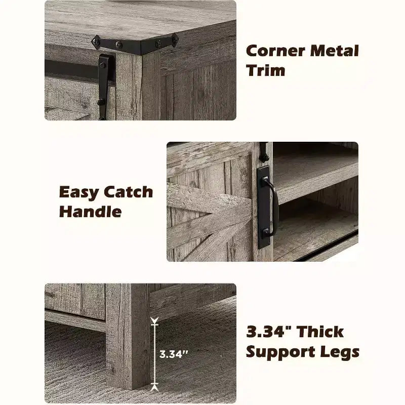 Table basse relevable SinCiDo 48 avec porte coulissante de grange et étagère réglable