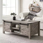 Table basse relevable SinCiDo 48 avec porte coulissante de grange et étagère réglable