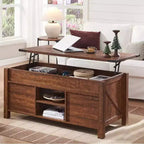 Table basse relevable SinCiDo 48 avec porte coulissante de grange et étagère réglable
