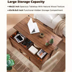 Table basse relevable SinCiDo 48 avec porte coulissante de grange et étagère réglable